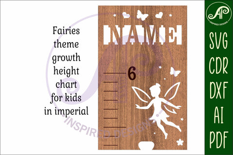 Fairies personalized kids height chart in Imperial SVG APInspireddesigns 