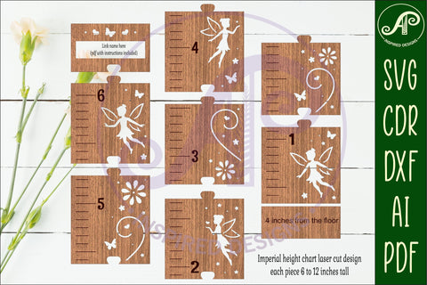 Fairies personalized kids height chart in Imperial SVG APInspireddesigns 