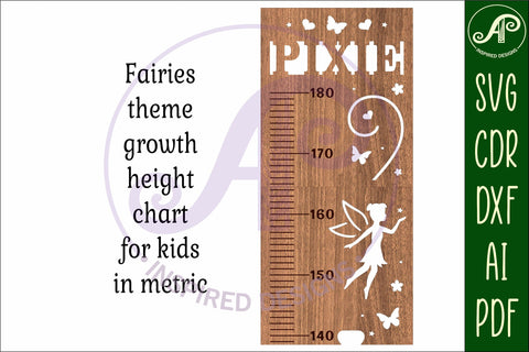Fairies personalized kids height chart in metric SVG APInspireddesigns 