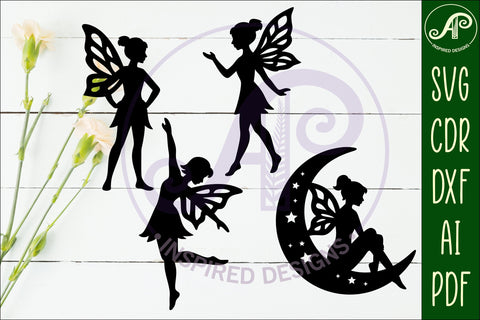 Fairies silhouettes laser cut outs 2 SVG APInspireddesigns 