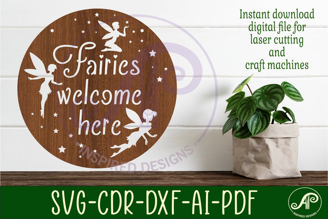 Fairies welcome here wall sign, SVG file. vector garden sign SVG APInspireddesigns 