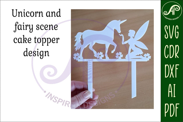 Fairy and unicorn scene cake topper SVG laser cut SVG APInspireddesigns 
