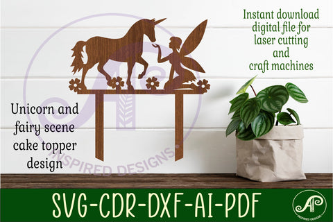 Fairy and unicorn scene cake topper SVG laser cut SVG APInspireddesigns 