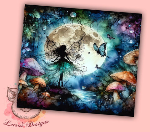 Fairy Butterfly 20 oz Skinny Tumbler Sublimation Design, Straight & Tapered Tumbler Png, Fairy Moon Tumbler Png, Digital Download PNG Sublimation Lara' s Designs 