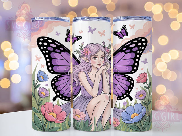 Fairy Butterfly Floral Tumbler, Purple Butterfly Tumbler, 20Oz Sublimation, Fantasy Fairy Flowers, Purple Floral Printable, Enchanted Butterfly Design, Magical Fairy Wrap Sublimation SvggirlplusArt 