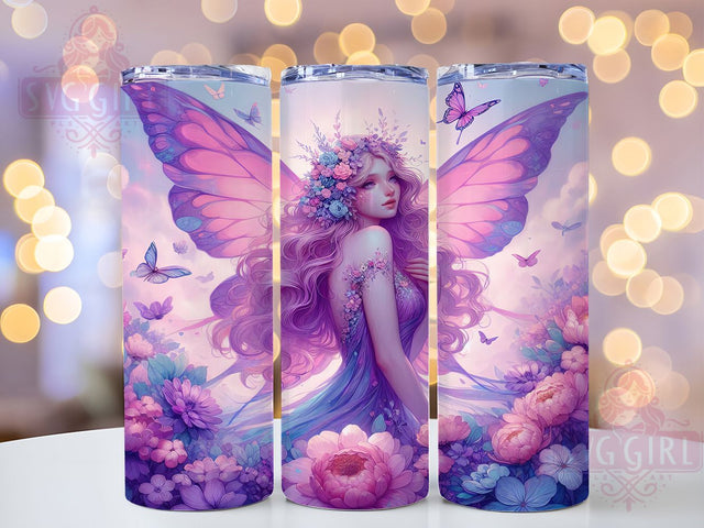 Fairy Butterfly Floral Tumbler, Purple Butterfly Tumbler, 20Oz Sublimation, Fantasy Fairy Flowers, Purple Floral Printable, Enchanted Butterfly Design, Magical Fairy Wrap Sublimation SvggirlplusArt 