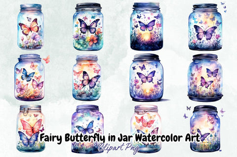 Fairy Butterfly in Jar Watercolor Art Bundle Sublimation Designangry 
