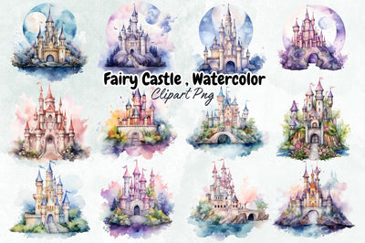 Fairy Castle Watercolor Clipart Bundle Sublimation Designangry 