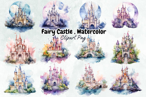 Fairy Castle Watercolor Clipart Bundle Sublimation Designangry 
