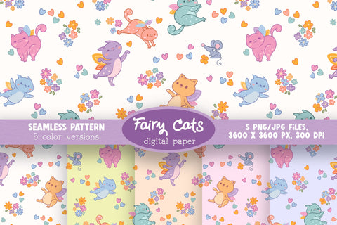 Fairy Cats – Seamless Pattern Digital Pattern Alice Z. 