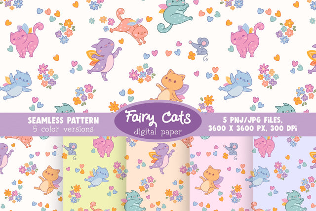 Fairy Cats – Seamless Pattern Digital Pattern Alice Z. 
