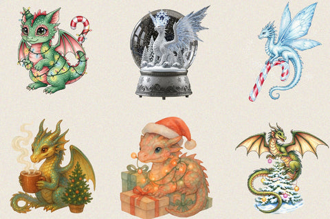 Fairy Christmas Dragon Clipart Bundle. Sublimation SVGArt 