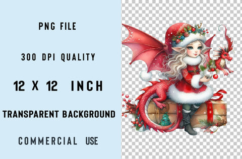 Fairy Christmas Dragon Clipart Sublimation SVGArt 