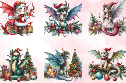 Fairy Christmas Dragon Clipart Sublimation SVGArt 