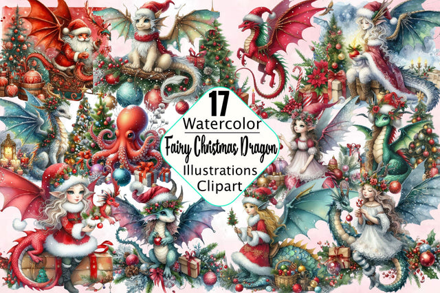 Fairy Christmas Dragon Clipart Sublimation SVGArt 