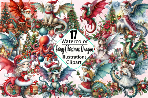 Fairy Christmas Dragon Clipart Sublimation SVGArt 