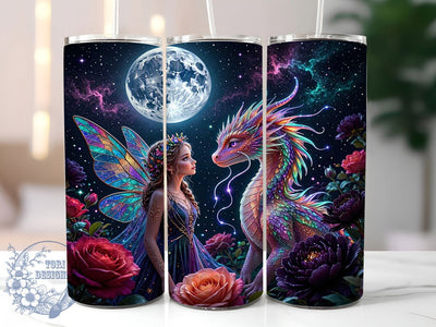 Fairy Dragon Moon 20oz Tumbler, Dragon Design, Fairy Motif, Moon Theme, Fantasy Style, Mystical Charm, 20oz Wrap, Sublimation Tumbler Sublimation ToriDesigns 