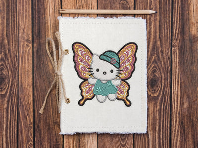 Fairy Embroidery Design, Cute Butterfly Kitten with Floral Pink Wings, Teal Hat, Machine Embroidery Pattern Embroidery/Applique DESIGNS DesignDestine 