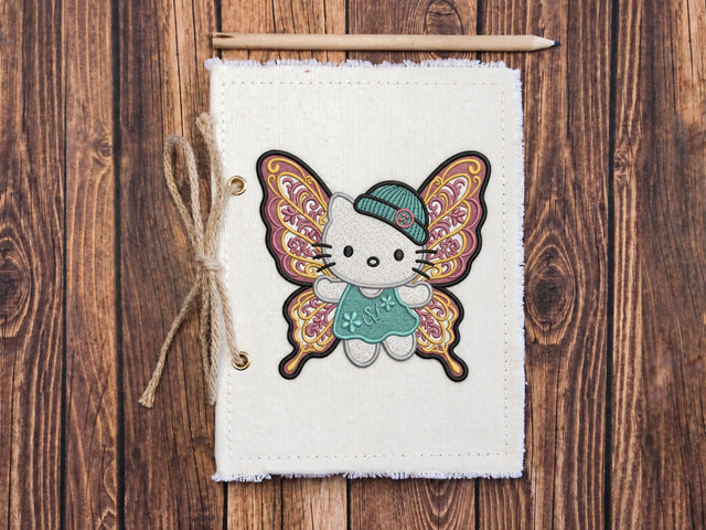 Fairy Embroidery Design, Cute Butterfly Kitten with Floral Pink Wings, Teal Hat, Machine Embroidery Pattern Embroidery/Applique DESIGNS DesignDestine 