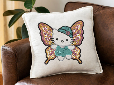 Fairy Embroidery Design, Cute Butterfly Kitten with Floral Pink Wings, Teal Hat, Machine Embroidery Pattern Embroidery/Applique DESIGNS DesignDestine 
