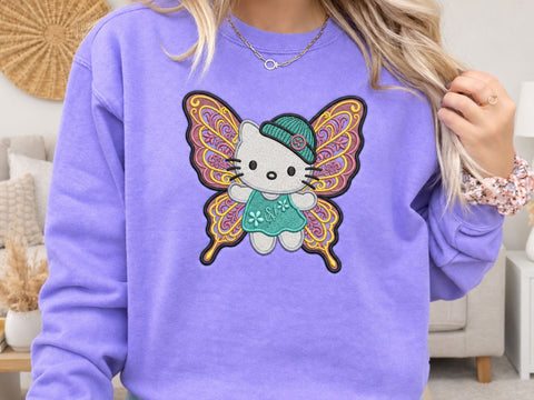 Fairy Embroidery Design, Cute Butterfly Kitten with Floral Pink Wings, Teal Hat, Machine Embroidery Pattern Embroidery/Applique DESIGNS DesignDestine 