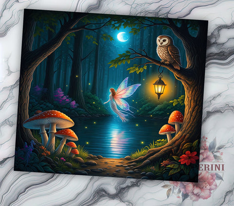 Fairy Fantasy Forest Tumbler, Fairy Tumbler, Fantasy Forest Design, Mushroom Wrap, 20oz Drinkware, Boho Chic Tumbler, Enchanted Forest Gift, Mystical Drinkware Sublimation Li Zamperini 