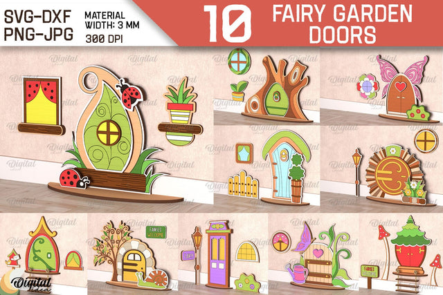 Fairy Garden Doors Laser Cut Bundle. Wooden Fairy Doors SVG SVG Evgenyia Guschina 