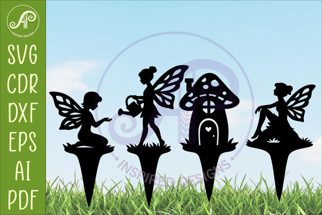 Fairy Garden Stakes SVG Designs| Cute Fairy & Mushroom 2 SVG APInspireddesigns 