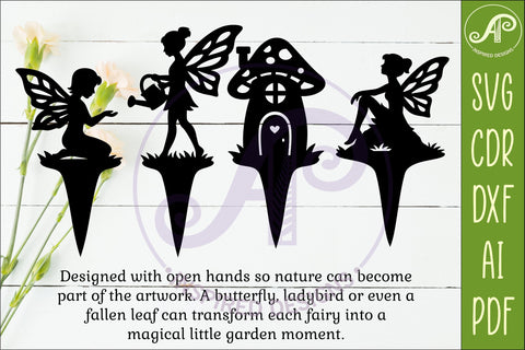 Fairy Garden Stakes SVG Designs| Cute Fairy & Mushroom 2 SVG APInspireddesigns 