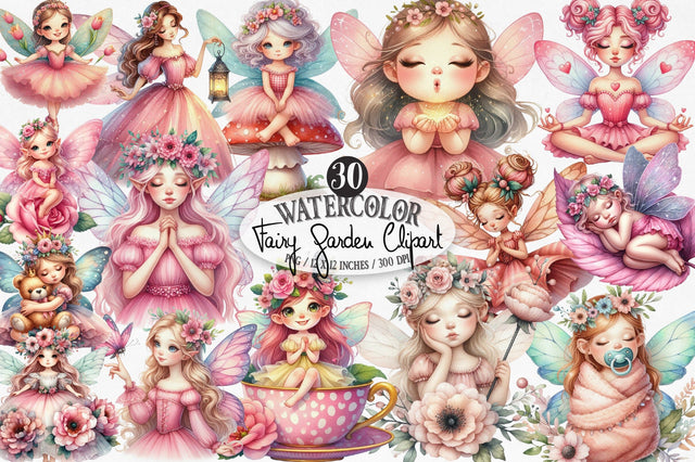 Fairy Garden Watercolor Clipart Sublimation SVGista 