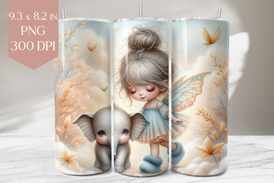 Fairy Girl and Baby Elephant Tumbler PNG Sublimation BijouBay 