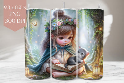 Fairy Girl and Kitten Tumbler PNG Sublimation BijouBay 