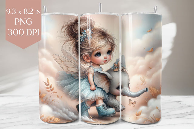 Fairy Girl & Baby Elephant Tumbler Wrap Sublimation BijouBay 