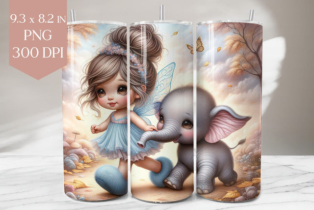 Fairy Girl Elephant Tumbler PNG, Cute 20oz Wrap Design Sublimation BijouBay 