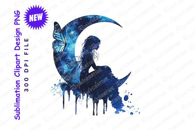 Fairy Girl On Crescent Moon Clipart Png Sublimation Regulrcrative 