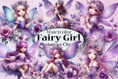 Fairy Girl Watercolor Clipart Bundle Sublimation SVGArt 