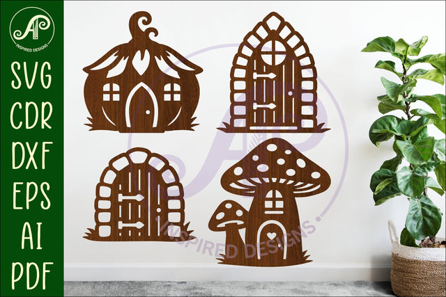 Fairy house and Doors silhouettes laser cut outs SVG APInspireddesigns 