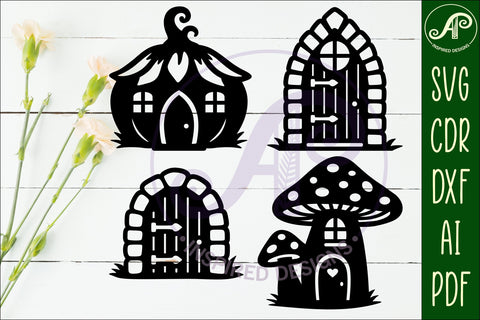 Fairy house and Doors silhouettes laser cut outs SVG APInspireddesigns 