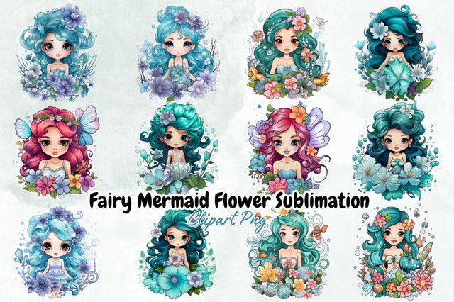 Fairy Mermaid Flower Sublimation Clipart Bundle Sublimation Designangry 
