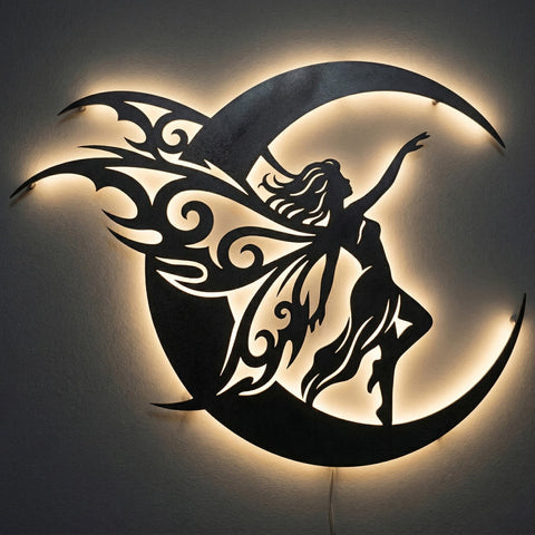 Fairy Metal Wall Art SVG | Plasma Cut Fairy Design | CNC Laser Cut File | Fantasy Fairy Silhouette Moon DXF Png Eps SVG HappyDesignStudio 