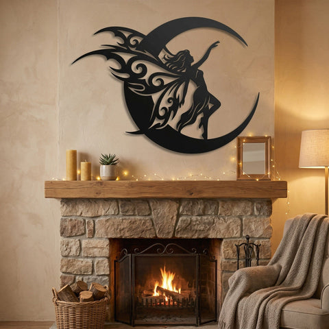 Fairy Metal Wall Art SVG | Plasma Cut Fairy Design | CNC Laser Cut File | Fantasy Fairy Silhouette Moon DXF Png Eps SVG HappyDesignStudio 