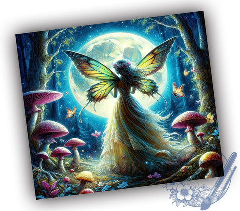 Fairy Moon 20oz Skinny Tumbler PNG, Beautiful Fairy Tumbler Sublimation Wrap, Straight & Tapered Tumbler Wrap, Instant Digital Download Sublimation ToriDesigns 