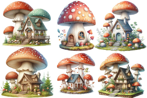 Fairy Mushroom House Watercolor Clipart Sublimation designartist 