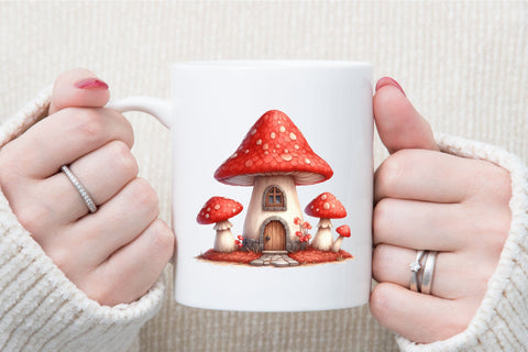 Fairy Mushroom House Watercolor Clipart Sublimation designartist 
