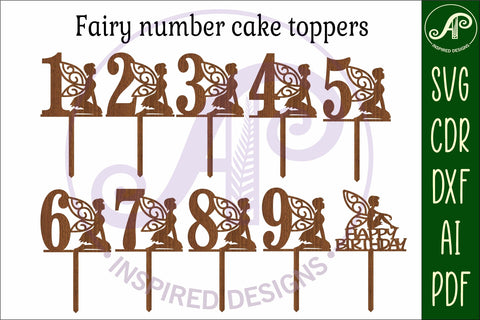 Fairy number cake toppers, 10 designs SVG laser cut SVG APInspireddesigns 