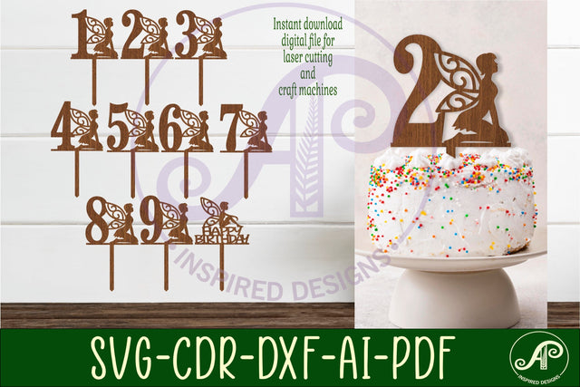 Fairy number cake toppers, 10 designs SVG laser cut SVG APInspireddesigns 