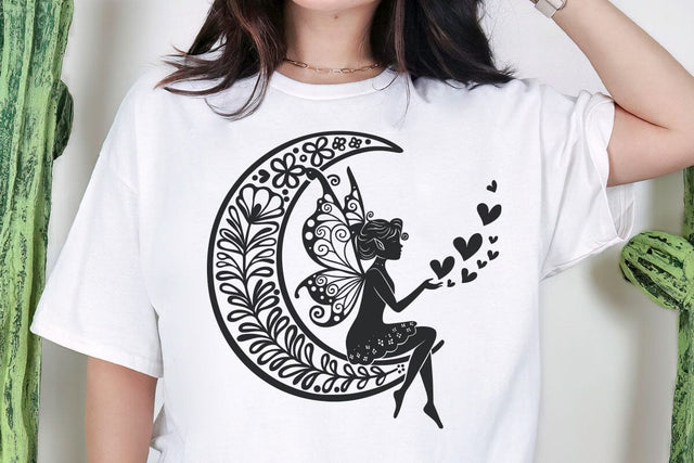 Fairy On Moon Vector Illustration, Fairy SVG SVG DesignDestine 