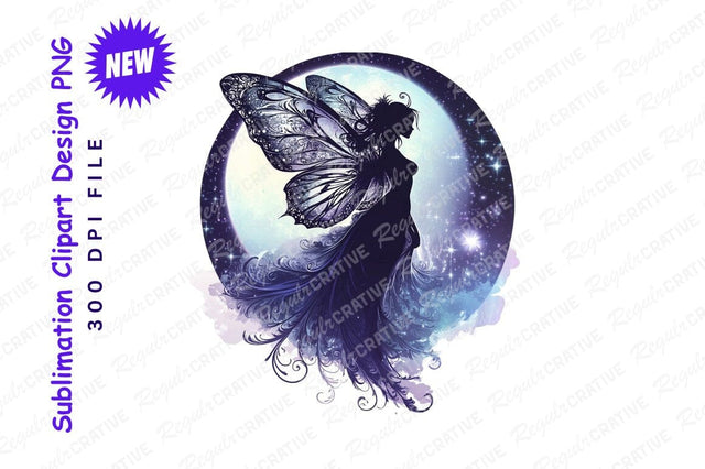 Fairy Silhouette With Butterfly Wings And Moon Sublimation Regulrcrative 