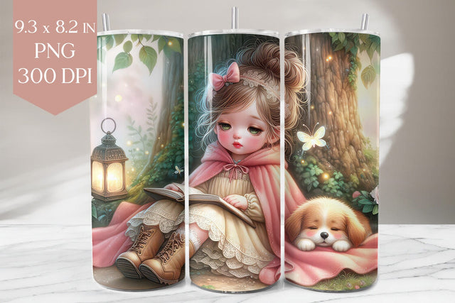 Fairy Tale Girl and Puppy Tumbler Wrap PNG Sublimation BijouBay 