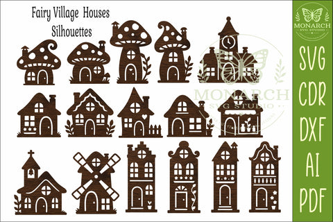 Fairy Village SVG Bundle | 16 Fantasy House and Mushroom House Laser Cut Files SVG APInspireddesigns 